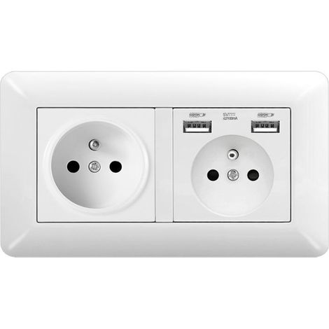 Prise Murale Type 146 avec Double USB Intégré 16A 220-250V Verre Blanc Maison Connectée