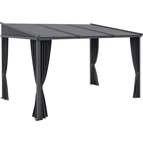 Gartenpavillon, Pergola, mit Schiebedach, Bespannung, Aluminiumrahmen, dunkelgrau, 3,65 x 2,55 x 2,05 m