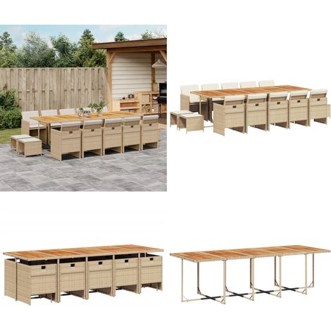 15-tlg. Garten-Essgruppe mit Kissen Beige Poly Rattan - Gartentisch - Gartenmöbelset - Esstisch - Outdoor Möbel - PE-Rattan - Home & Living (1/5)