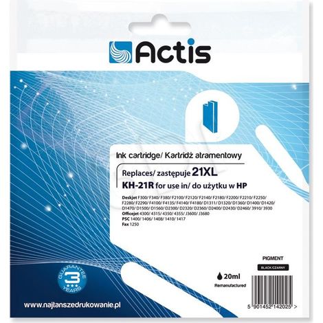 ACTIS KH-21R - Reemplazo de tinta HP 21XL, negro, alto rendimiento