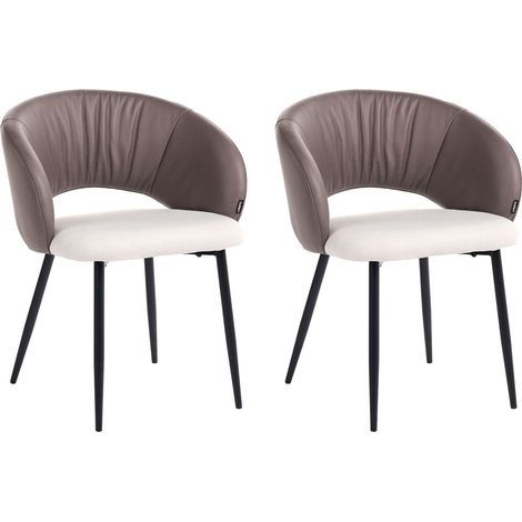 Set of 2 Chairs Light Beige Fabric Upholstery Brown Backrest Metal Legs Modern Design Dining Room Living Room WALLA (1/5)