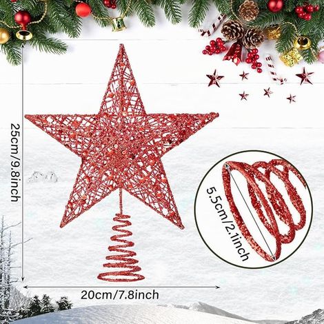 Red Light Up Christmas Tree Topper Iron Topper Christmas Decorations Glitter Tip Party 20 x 25 x 5 cm (1/3)