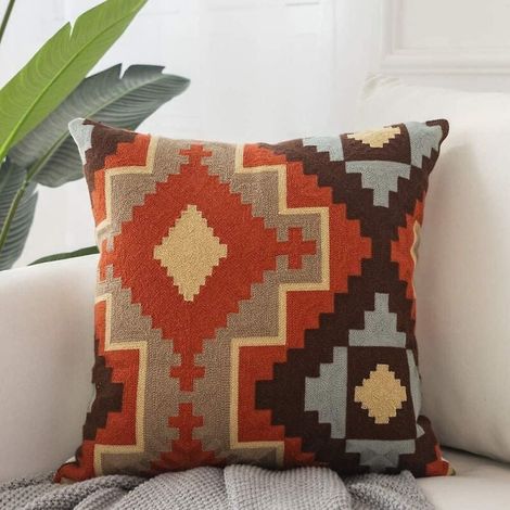 Dekoratives Kissenbezug-Set, hochwertiger, bestickter Baumwoll-Kissenbezug in quadratischer Form, türkischer Akzentkissenbezug für Sofa oder Wohnzimmer. (1/4)