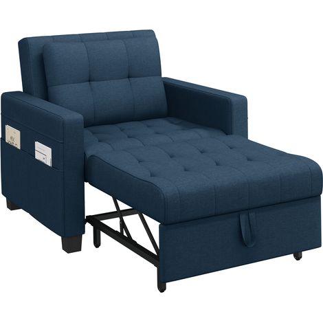 Yaheetech Divano Letto 3 in 1 Imbottito Divano Singolo con Schienale Regolabile Divano a 1 Posto per Soggiorno Camera da Letto Poltrona Pieghevole Ufficio Appartamento Blu (1/5)