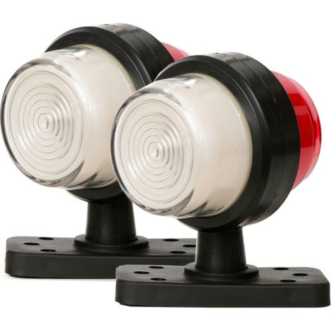 Lot de 2 feux de position à LED, en forme de corne, 12–24 V, blanc-rouge, effet néon – pour remorques, carrosseries à plateau, c