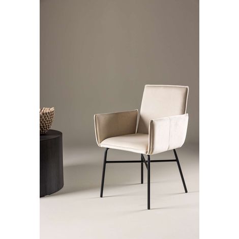 Petra chaise de salle à manger avec accoudoirs velours beige. (1/5)
