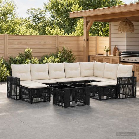vidaXL Set Divano da Giardino 10 pz Nero e Bianco Crema polyrattan (1/5)