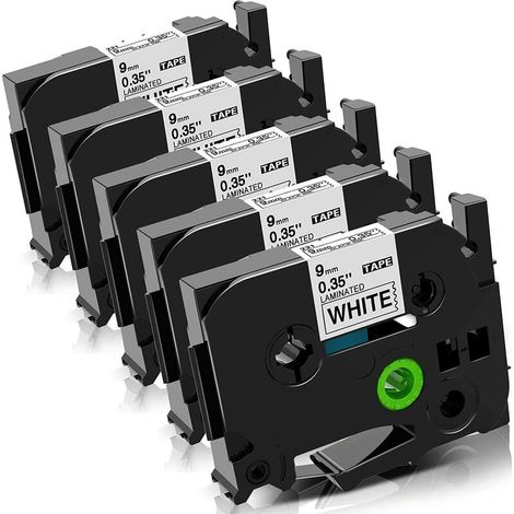 Fimax Cassette Compatible Brother Ptouch 1000 Ruban TZe-221 TZe221 TZ-221 9mm Noir sur Blanc Laminé Ruban Recharge pour Brother P touch PT-H100LB H107B H200 E100 H110 1280 1010 étiqueteuse (1/4)