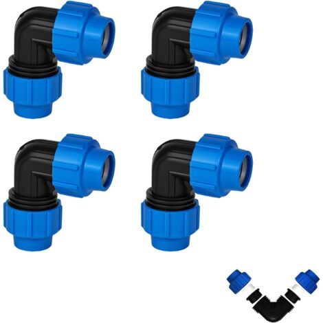Lot de 4 raccords de tuyau en polyéthylène coudé à 90 °, raccord de serrage de 25 mm, raccord en plastique PP pour tuyaux PE80 PE100, PPR, PVC et autres tuyaux d'eau (1/5)