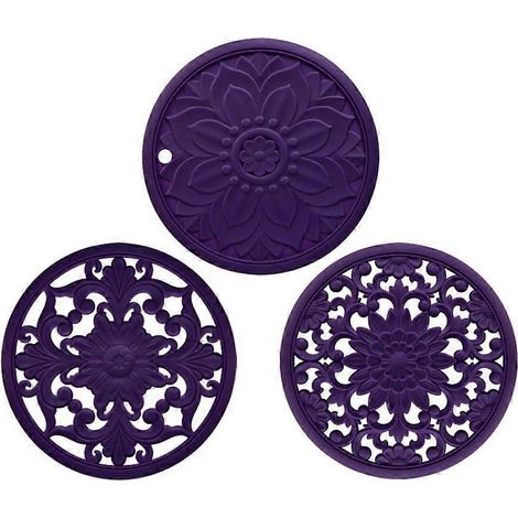 Lot de 3 sets de table ronds en silicone violet résistant à la chaleur et antidérapants pour la table à manger et la cuisine (1/5)