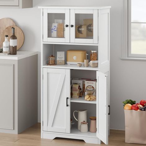 Küchenschrank Badezimmerschrank Hochschrank Weiß mit Glastüren und verstellbaren Regalen 60x30x128cm (1/5)