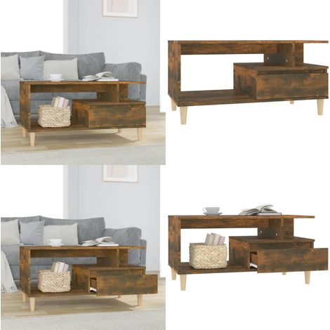 Table basse Chêne fumé 90x49x45 cm Bois d'ingénierie - Table Basse - Meuble TV - Table D'appoint - Table Ronde - Meubles Salon - Home & Living (1/5)