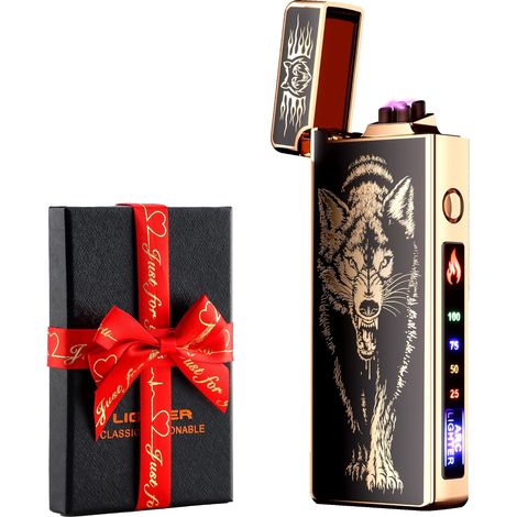 Briquet électrique personnalisé, coupe-vent, rechargeable par USB, double arc pour camping, cadeau de Saint-Valentin (loup) (1/5)