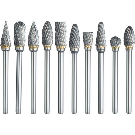 Rotary Burr Set for Dremel, 10 PCS Double Cut Carbide Carving Bits Set with 1/8" Shank and 1/4" Head Length for DIY, Woodworking, Engraving, Metal Carving, Drilling, Polishing (1/5)