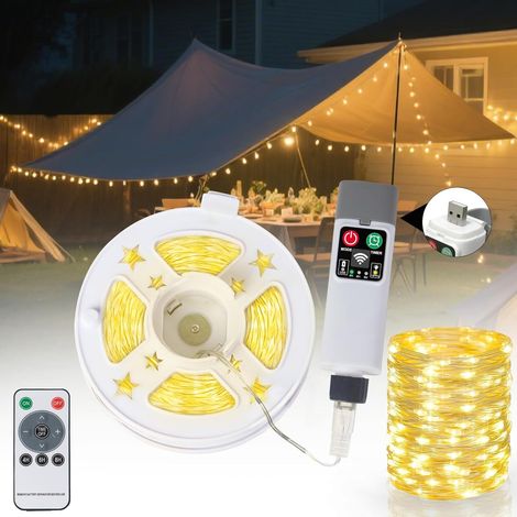 Guirlande lumineuse de camping 30 m 300 LED, rechargeable avec 8 modes d'éclairage, étanche USB, lumière de camping pour cour, jardin, fête, festival (1/5)