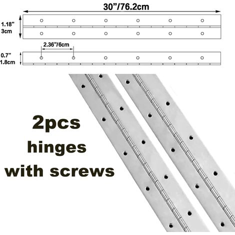 (2 pièces 30 po x 30 mm x 1,2 mm) 2 charnières piano en acier inoxydable antirouille, de 6 po à 48 po, pour portes d'armoires, meubles marins, boîtes en bois, charnières sur mesure (1/5)