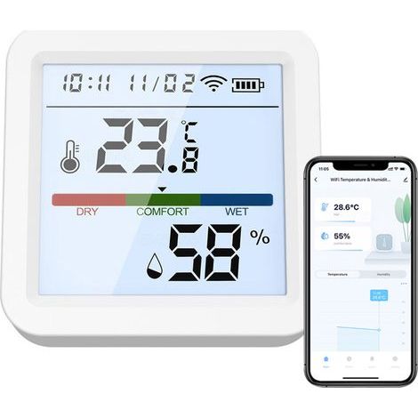 Temperature and humidity detector, LCD screen with backlight, APP control, alarm preset support, voice control, gateway compatibility (1/5)