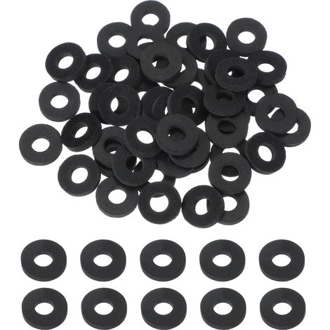 50 Pcs M6.4 Rondelles Plates En Caoutchouc 6.4mm ID 15.9mm OD 3mm Épais Lisses Grommets Joint En Plastique Fixation D'étanchéité Espaceur Anneau De Joint Pour Tuyau D'eau, Noir (1/5)