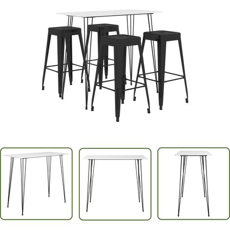The Living Store 5-tlg. Bar-Set Weiß und Schwarz - Bar Set - Bartisch - Barhocker - Kücheninsel - Wohnzimmer Dekoration (1/5)