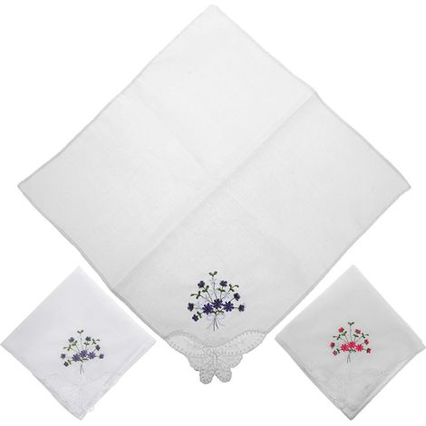 Bestickte Damen Taschentücher mit Spitzenmuster aus Baumwolle 3 Stück Pack Weich und Atmungsaktiv als Elegantes Hochzeitstaschentuch (1/5)