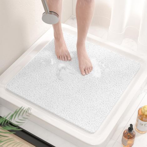 Tapis de Douche Antidérapant 53x53cm - Tapis de Baignoire PVC Doux sans Ventouse, Séchage Rapide, Drainage Efficace, Blanc (1/5)