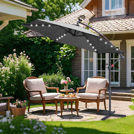 Jiubiaz Ombrellone solare Ø 3 m con LED – Illuminazione integrata per le serate in terrazza Grigio