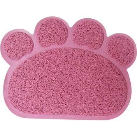 Pvc Forme De Patte Chat Chien Tapis Bac À Litière Couverture Antidérapant Nourriture Eau Bol Alimentation Plateau Rose Clair (1/3)
