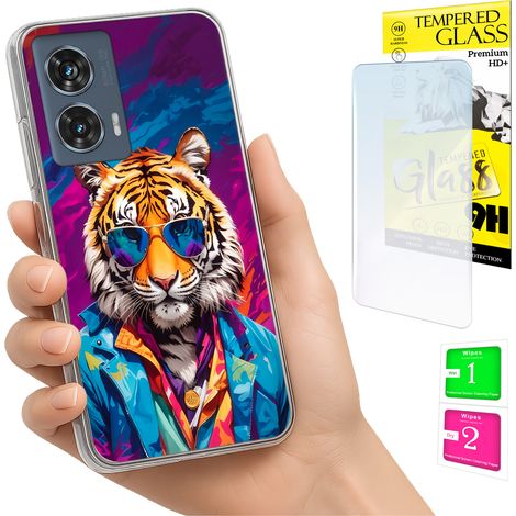 Schutzhülle für Motorola Edge 50 Fusion: Fotohülle mit Tiger-Rückseite und 9H-Glas (1/5)