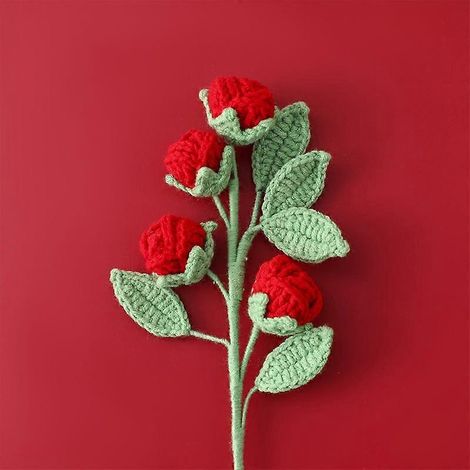 bouquet de roses fait main en coton au lait, crochet multi-têtes, fleurs artificielles, décoration intérieurerouge (1/5)