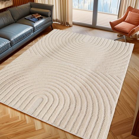 Tapis 3D Art - 280 cm x 370 cm - Crème - Design Géométrique Élégant Et Moderne, Ayyildiz (1/5)