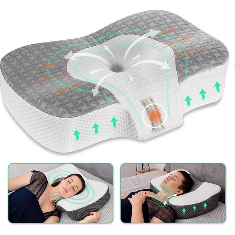 Oreiller Ergonomique Cervical Mémoire Forme, Coussin Cervicales Mémoire Forme, Hauteur RÉGlable, Gris (1/5)