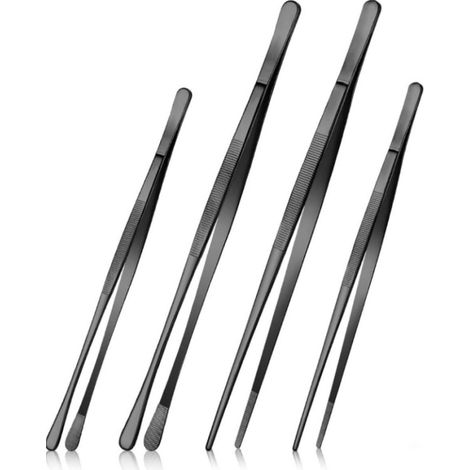 Lot de 4 pinces de cuisine en acier inoxydable – Pinces professionnelles noires de 12 et 10 pouces pour la cuisine, les fruits de mer et le barbecue (1/5)