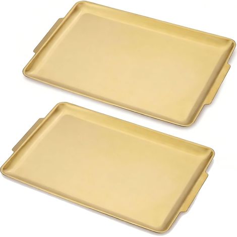 Lot de 2 Plateaux, Acier Inoxydable, Or, Rectangulaire, 40x28cm, Table (1/5)