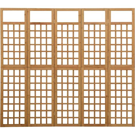 Paravent Cloison de séparation à 5 panneaux, Pour Jardin, Balcon, Terrasse Bois de pin 201,5x180 cm OIB5382E (1/5)