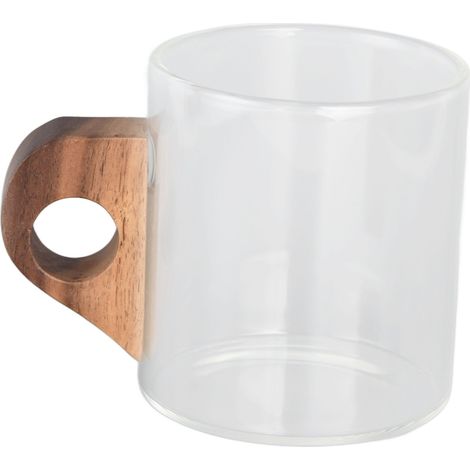 Verre à café plat en verre avec anse en bois, tasse de voyage 280 ml, verre à whisky, mug pour maison, cuisine et restaurant (1/5)