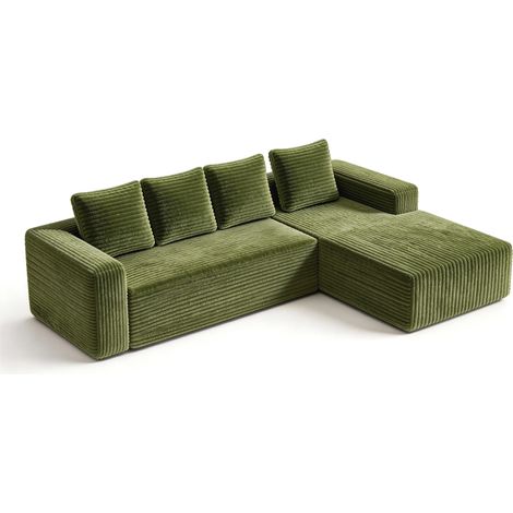 ELVMI Sofá Modular en L con Chaise Longue Configuración Libre Sin Montaje para Salón en Pana Verde (1/5)