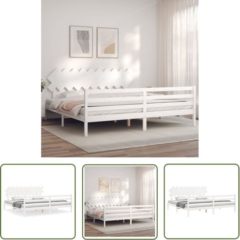 The Living Store Massivholzbett mit Kopfteil Weiß 200x200 cm - Holzbett - Massives Kiefernholz - Doppelbett - Bettrahmen - Weißes Bett (1/5)