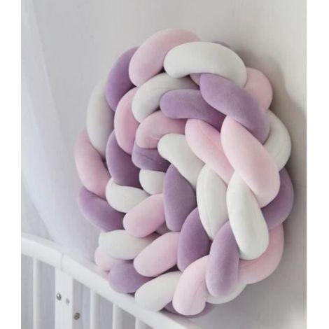 Tour De Lit Pare-Chocs Tressé - Velours - Pour Lit Bébé Et Berceau - 2 M - Rose Blanc Violet