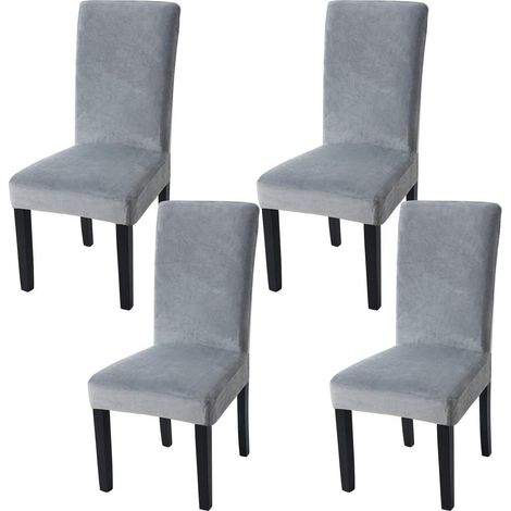 Stuhlhussen Samt 4er Set Grau, Stretch Stuhlbezug abnehmbar & waschbar (1/5)