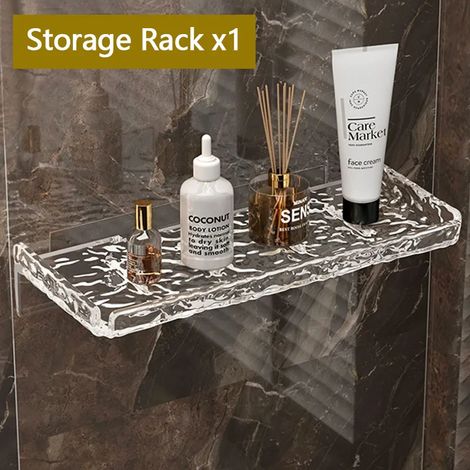 (1 couche) WV 1-4 Étagère de rangement pour salle de bain, porte-shampoing mural avec bonde ondulée et accessoires de salle de bain (1/5)