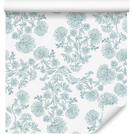 Papier peint Fleurs blanches et gris clair, formes douces 50x1000 cm (1/5)
