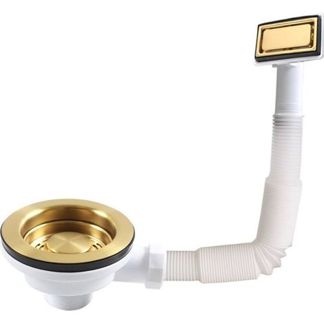Kit de bonde de vidange pour évier de Cuisine, Filtre doré avec trop-Plein Rectangulaire (doré)