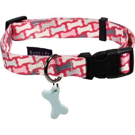 Collare rosa 1 x 18-28 cm: Rosa Nylonhalsband knochenförmige Verzierungen Modell Rio für Hunde