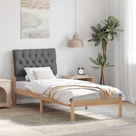 Estructura de Cama con Cabecera Tapizada Marrón 75 x 190 cm