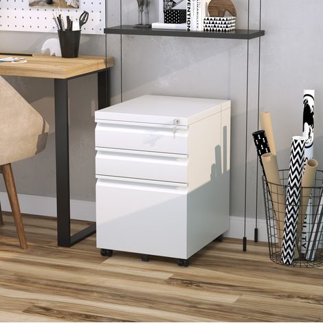 Caisson de bureau à roulettes avec 3 tiroirs, acier blanc 39 x 48 x 60 cm HAVRYA (1/5)