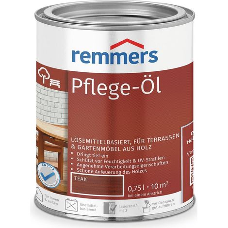 Remmers Pflege-Öl teak, 0,75 Liter, Holzöl für Holz innen und außen, wasserabweisend, wetterfest, für Gartenmöbel und Holzterrassen geeignet