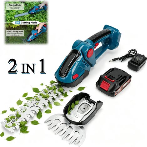 Taille-haie électrique 2 en 1, Taille-haies sans fil, Machine à haies avec Une batterie et chargeur, 2 Lames, pour jardins et champs (1/5)