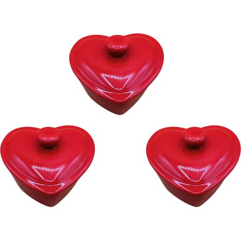 Lot de 3 mini-cocottes à cœur rouge avec couvercle 10 x 7,5 cm Hobbytech (1/5)