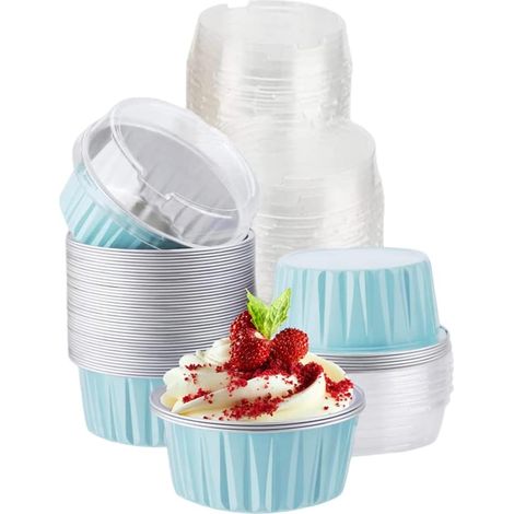 Lot de 100 Moule à muffin, Aluminium alimentaire, Couvercle plastique, Résistant 250°C, Pour mariage et fête (1/5)