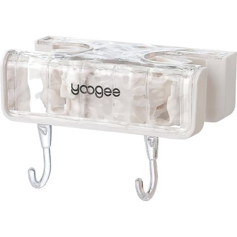 Mopphalter – Badezimmer-Organizer mit Haken – doppelseitige Wandhalterung – stanzfrei – Weiß